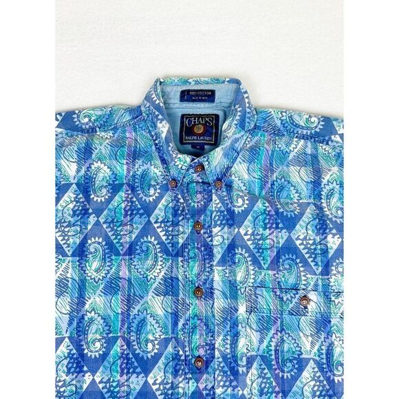 Vintage Chaps Ralph Lauren Shirt Medium Paisley Blue Purple Button Front - Picture 1 of 10